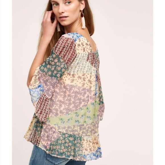 Anthropologie Tops - Anthropologie Floreat Patchwork Floral Top Cream